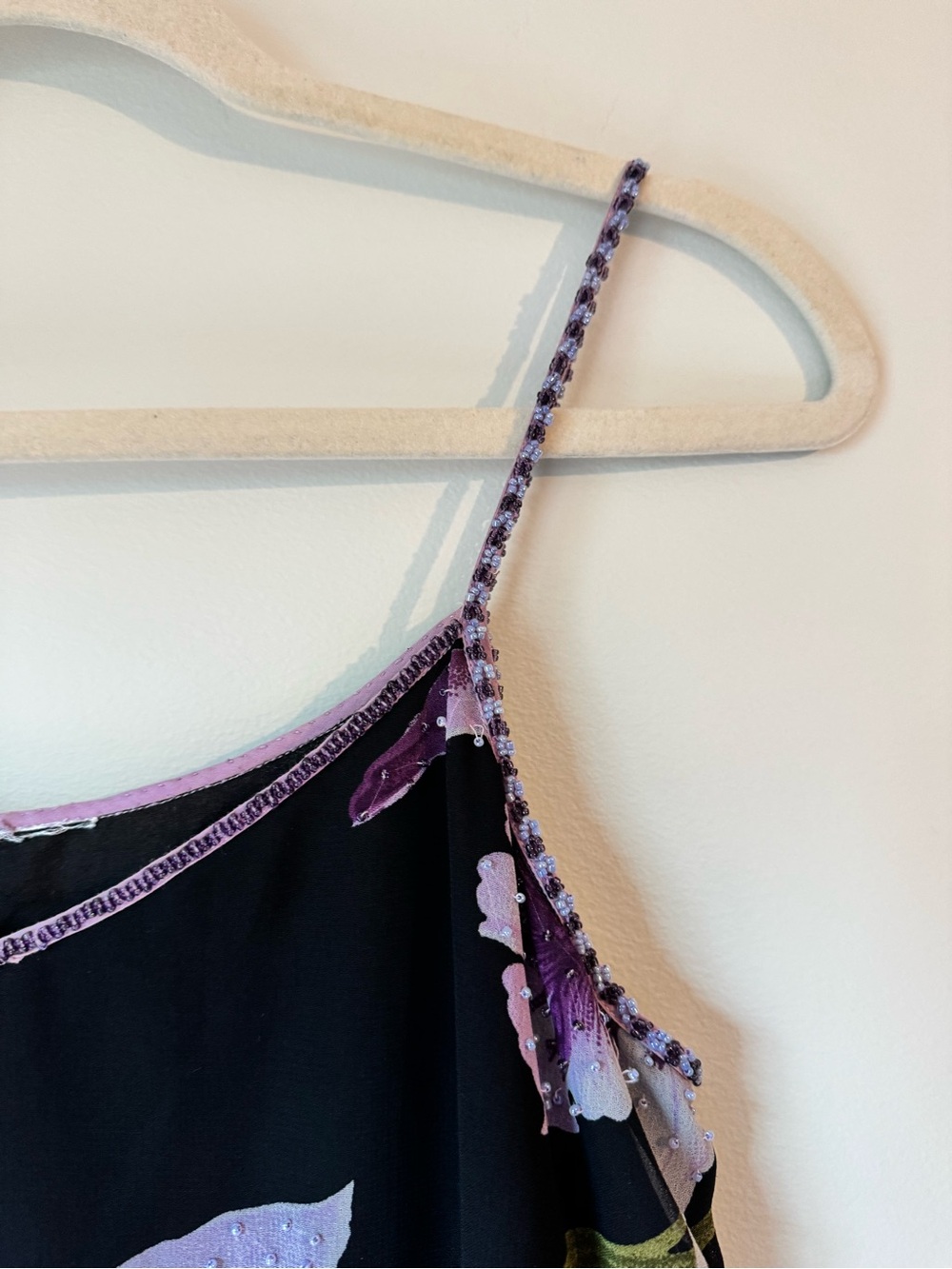 Vintage Hand beaded vintage cocktail dress Lavender Floral Print. - Picture 5 of 12